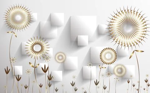 Gray background, curved rectangles, abstract golden sunflowers Stock Illustration
