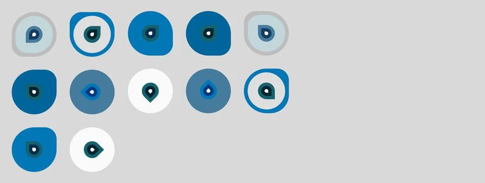 Gray background displays blue, white circles. Circles contain smaller dark Stock Illustration