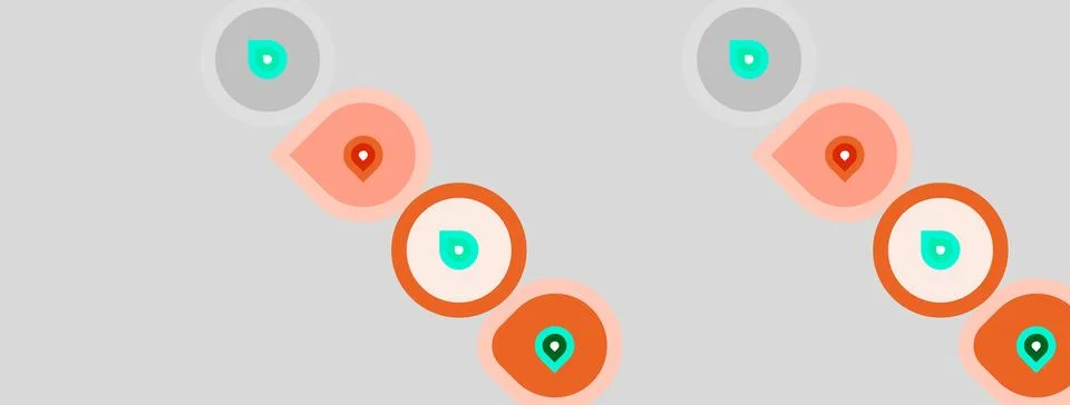 Gray background features circular shapes. Orange outlines highlight teal ce.. Stock Illustration