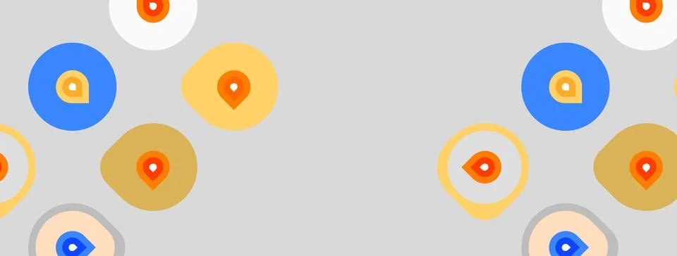Gray background features colorful circles, each containing location pin icons Stock Illustration