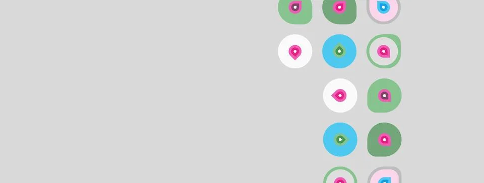 Gray background features colorful circles, some with smaller dots inside. Stock Illustration