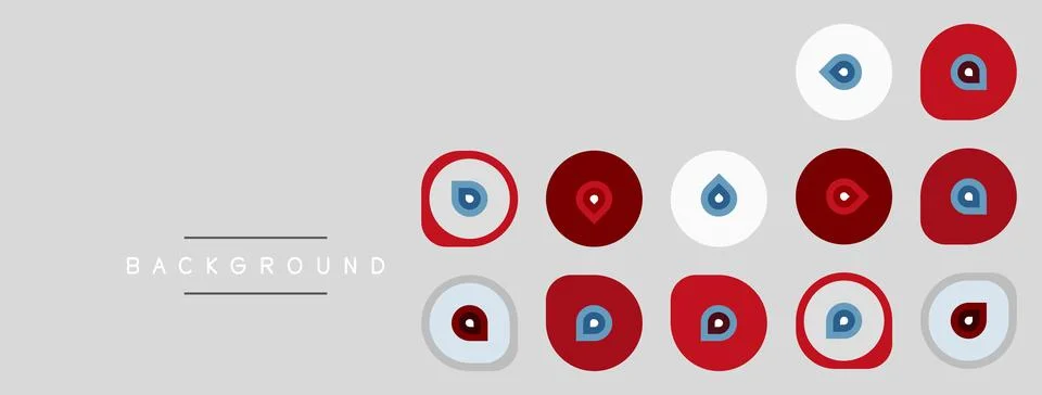 Gray background features colorful circular icons. Red, white, blue hues dom.. 스톡 일러스트