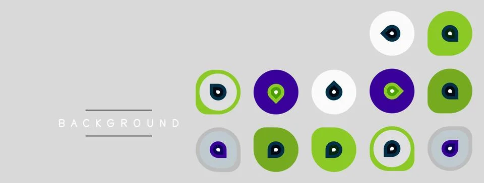 Gray background features colorful circular icons. Each icon contains smaller 스톡 일러스트