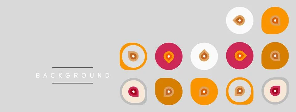 Gray background features colorful circular designs. Each includes dot, 库存插图