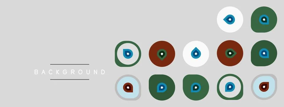 Gray background features colorful circular designs. Each circle contains sm.. Stock Illustration