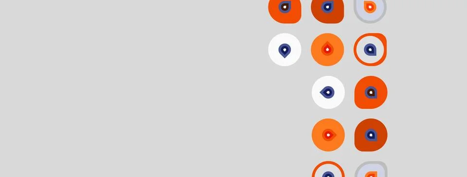 Gray background features orange, white circles. Some contain blue dots, other Stock Illustration