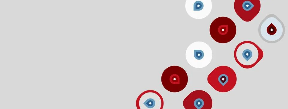 Gray background features red, white circles with droplet icons. Design sugges Stock Illustration