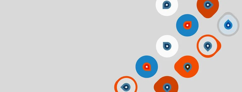 Gray background features scattered blue, orange circles. Each circle contains 库存插图