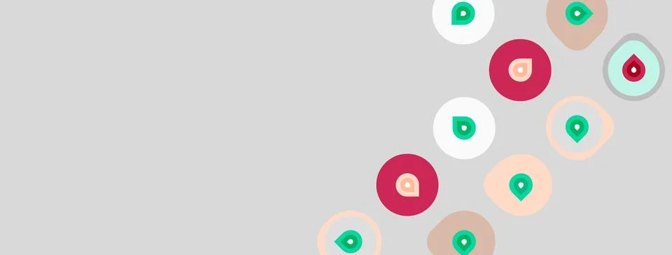 Gray background features scattered circles, some red, others teal. Each circl イラスト素材