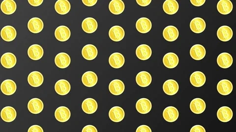 On a gray background, gold coins with the Bitcoin sign are moving. Abstract Stock Footage 310854863