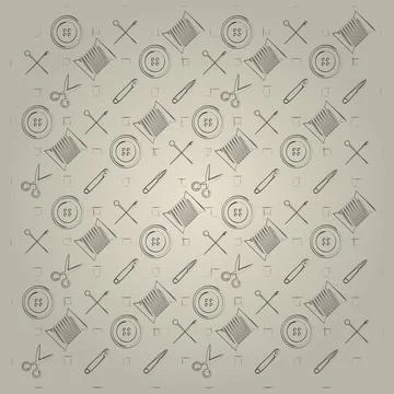 Gray background for handmade Pattern with vintage sewing tools on gray bac... Stock Photos