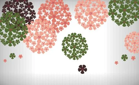 Gray background, multicolored painted flowers in the shape of a circle Stock Illustration