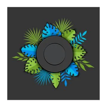 Gray background with tropical leaves Stock Illustration