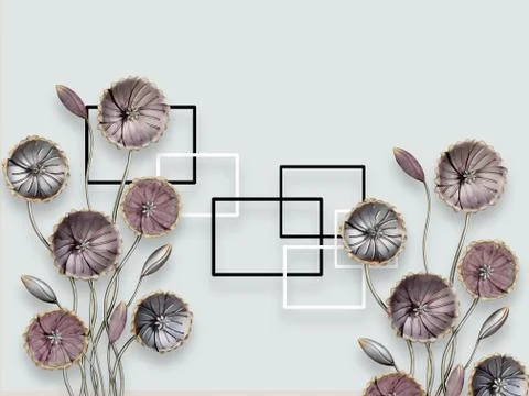 Gray background, white and black rectangular frames, dark round flowers Stock Illustration