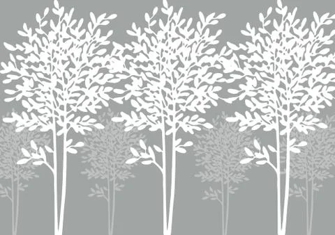 Gray background, white and light gray outlines of trees Stock Illustration
