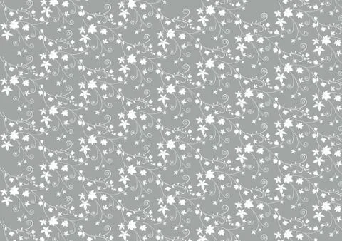 Gray background, white contours of leaves on the branches Stock Illustration