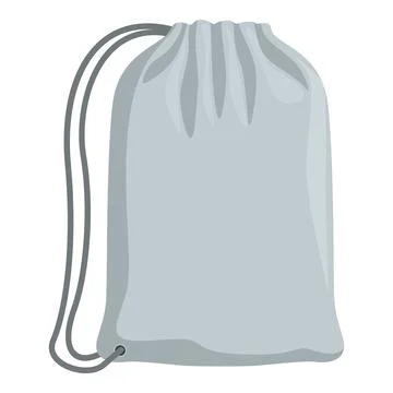 Gray backpack with black string closing showing modern and minimalist design Illustrazione stock