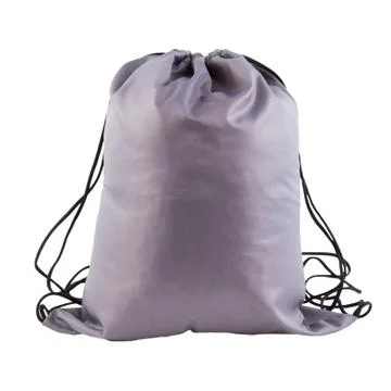 Gray backpack drawstring bag isolated on white background Stock Photos