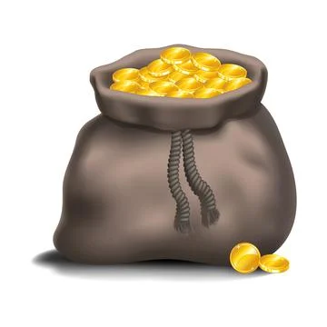 Gray bag full of gold coins.Vector illustration. Stock Illustration