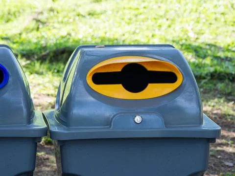 Gray bins for waste sorting are in the public park in bangkok thailand. Foto stock