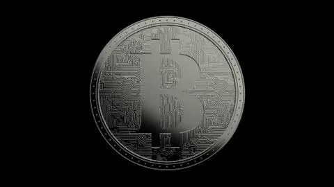 Gray bitcoin silver coin Isolated with black background bit-coin 3d render is Stock Illustration