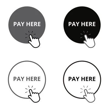 Gray, black and white pay here round buttons isolated on a white background Stock Illustration