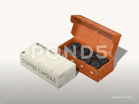 Gray Blank Coffee Capsule Cup Box Mockup on 3D Rendering White Background Plantilla PSD