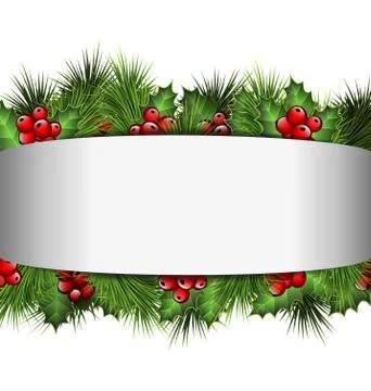 Gray blank frame with holly sprigs and pine branches isolated on Stock-Illustration