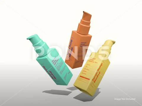 Gray Blank Rectangular Pump Bottle Mockup 3D Rendering Skincare Packaging PSD Template