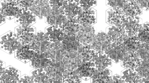 Gray blocks assembly motion. Cube parts moving and fragmentation on white Stock Footage 116606007