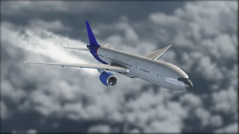 A gray-blue jetliner flying above the clouds. Blurred background. Airplane Stock Footage 146601704