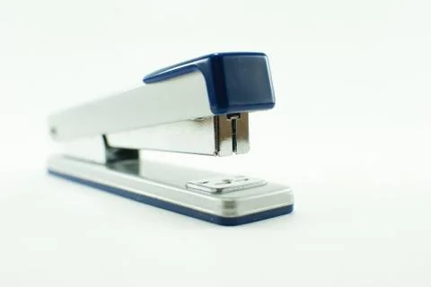 Gray-blue stapler on a white background; isolated  Foto stock