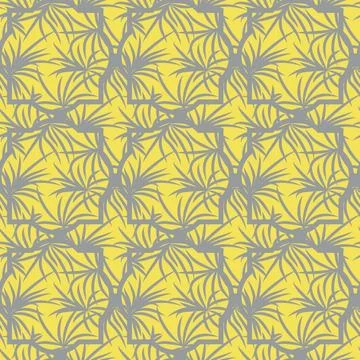Gray botanical seamless vector pattern on yellow Illustrazione stock