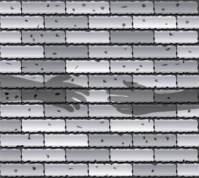Gray brick wall and shadows of people's hands Stock Illustration