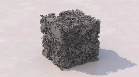 Gray broken cube. Textured background. Abstract illustration, 3d render. Stock Illustration