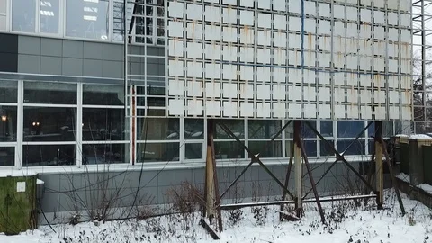 Gray building with large glass windows and the coat of arms of Tatarstan Stock-Footage 111243288