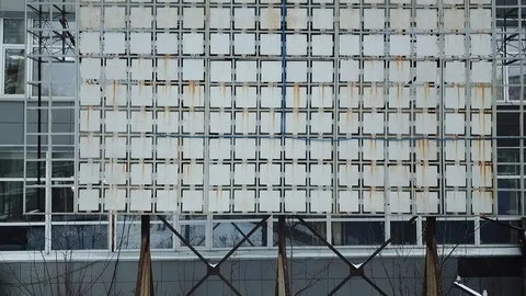 Gray building with large glass windows and the coat of arms of Tatarstan Stock Footage 111243292