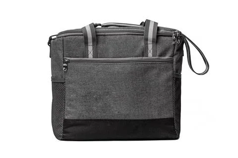 Gray canvas bag for documents on white isolated background. Stock Photos