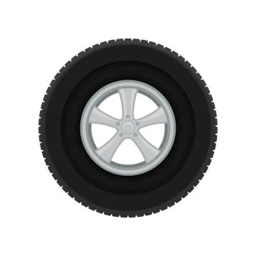 Gray car disk with large black tire. Automobile theme. Flat vector element for Stock Illustration