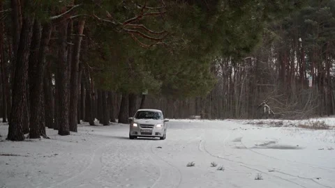 A gray car rounds a bend and comes to a halt at the edge of a scenic road Stock Footage 264757511