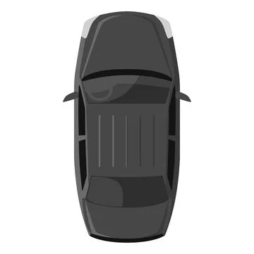 Gray car top view, vector monochrome automobile sedan car, urban civilian Stock Illustration