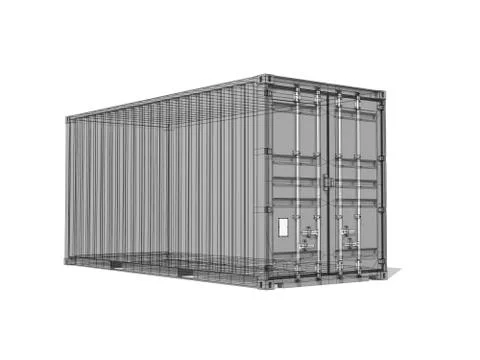Gray cargo container, digital 3d render with wireframe lines イラスト素材