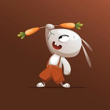 Gray cartoon character rabbit does sports vector illustration	 Stock Illustration