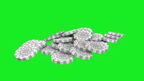Gray casino chips fall onto the green screen.  Gambling and casino concept. Stock Footage 292615221