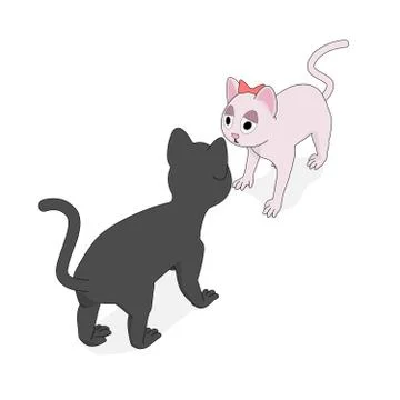 Gray cat and white cat in cartoon style. Stock Illustration