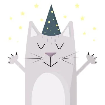 Gray cat in a cap. Cat stargazer. Stock Illustration