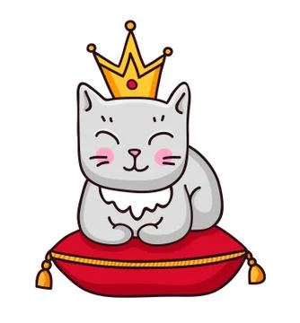 Gray cat with crown. Stock Illustration