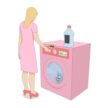 Gray cat inside the washing machine. Stock Illustration