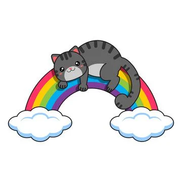 The gray cat lies on the rainbow. Vector illustration. イラスト素材