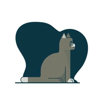 Gray cat sitting on the background of the night sky. Stock Illustration